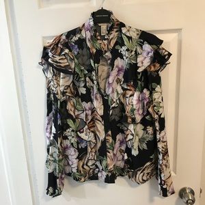 H&M Ruffle Shoulder/Sleeve Printed Blouse